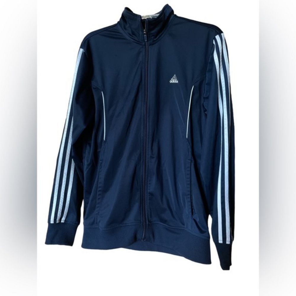 Adidas Men’s Track Jacket Climalite Three Stripes Full Zip Navy Size Medium